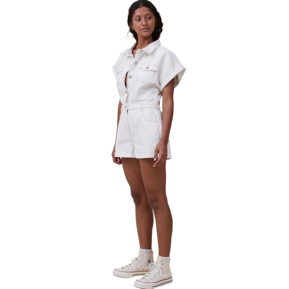 Cotton On White Short Sleeve Denim Romper